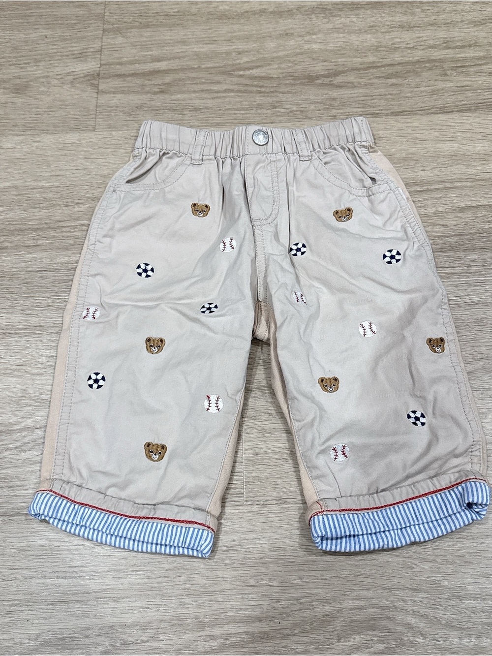 Miki house style Beige Embroidered Kids Shorts with Bear & Sports Motifs